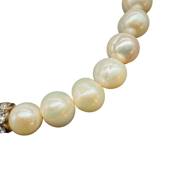 Cream Green Pearl Beaded Rhinestone Stretch Bangle Bracelet Minimalist - Picture 4 of 4